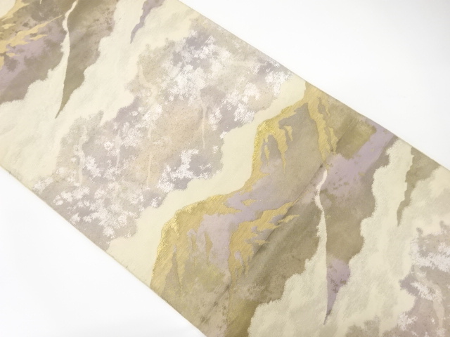 JAPANESE KIMONO / ANTIQUE FUKURO OBI / SILK / WOVEN DISTANT MOUNTAIN